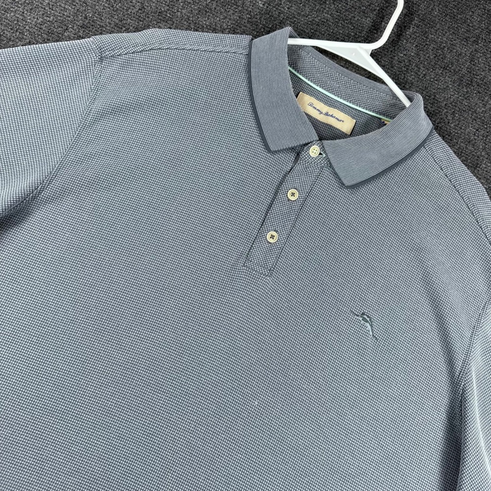 Tommy Bahama Polo Shirt Mens XXL 2XL Blue Gray Textured Modal Blend Short Sleeve